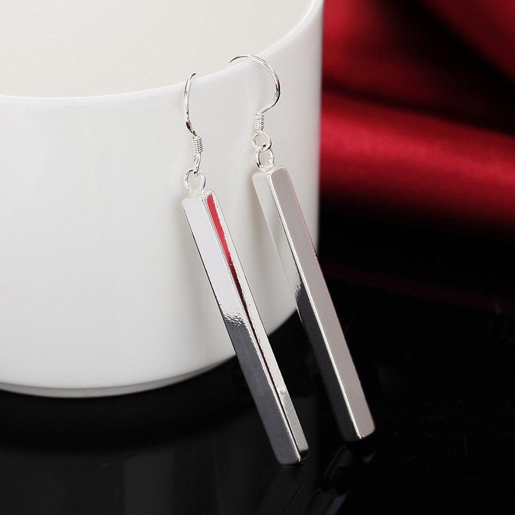 Silver Plated Long Dangle Bar Ear Hook Wedding Bridal Fashion Women Earrings Image 2