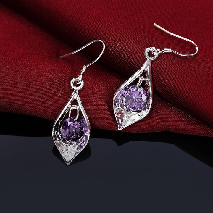 Fashion Silver Plated Purple Zircon Charm Drop Dangle Earrings Lady Jewelry Gift Image 1