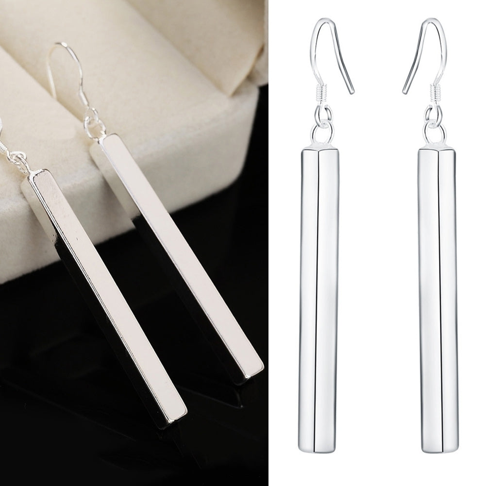 Silver Plated Long Dangle Bar Ear Hook Wedding Bridal Fashion Women Earrings Image 4