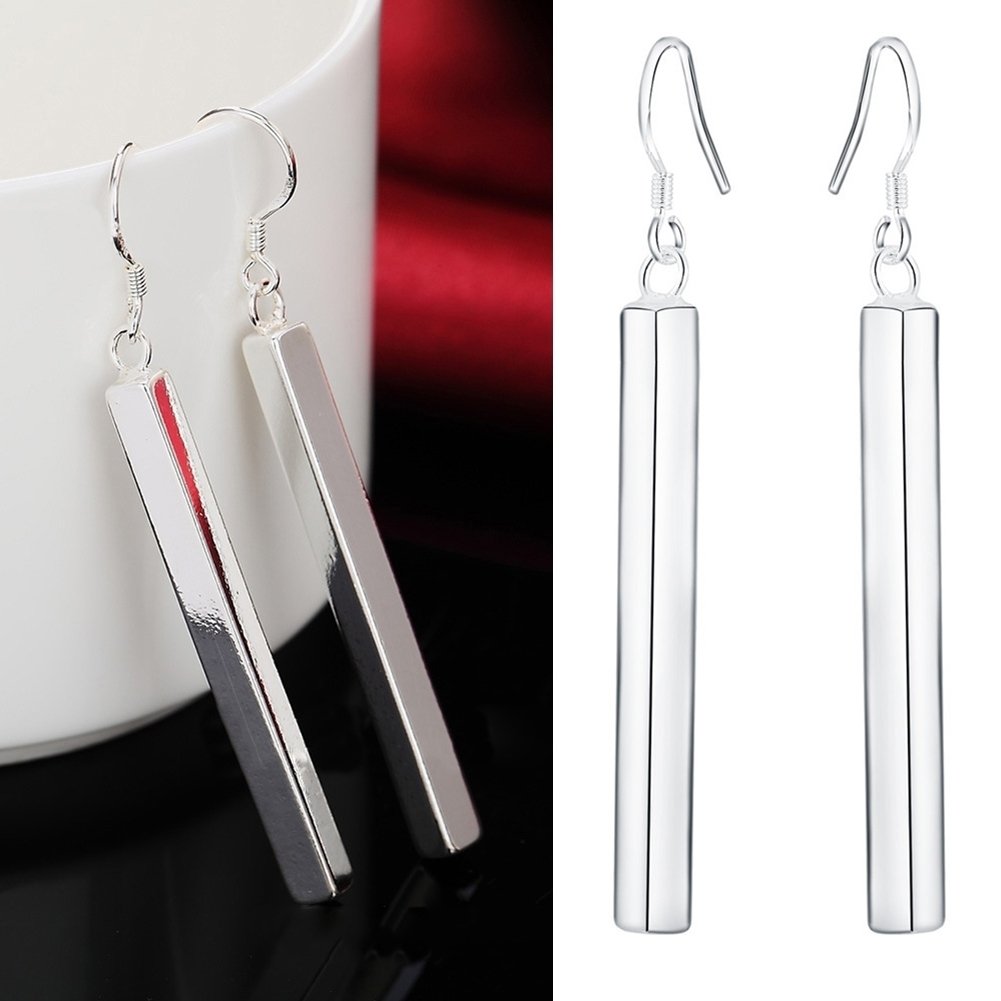 Silver Plated Long Dangle Bar Ear Hook Wedding Bridal Fashion Women Earrings Image 6