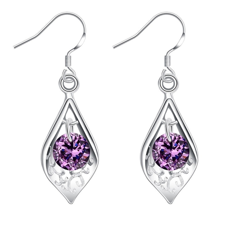 Fashion Silver Plated Purple Zircon Charm Drop Dangle Earrings Lady Jewelry Gift Image 4