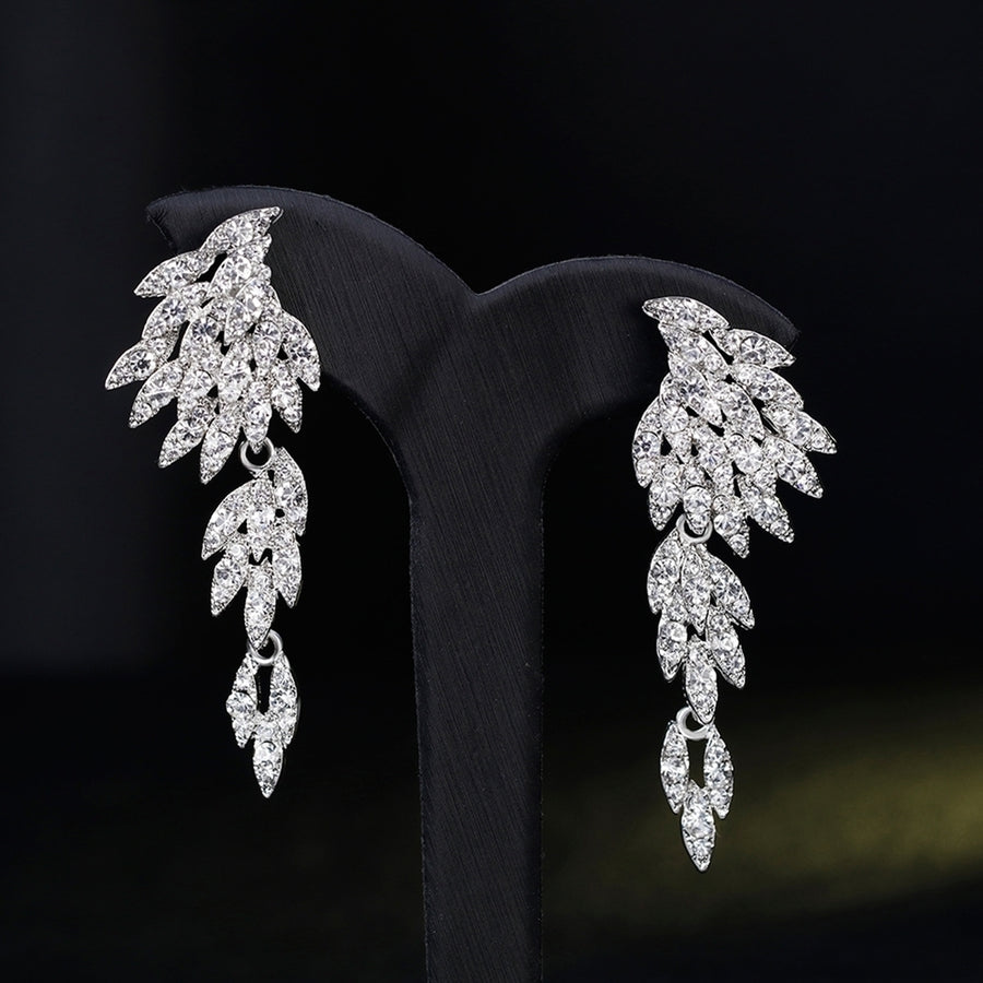 Elegant Full Rhinestones Wing Dangle Drop Pierced Earrings Women Wedding Jewelry Image 1