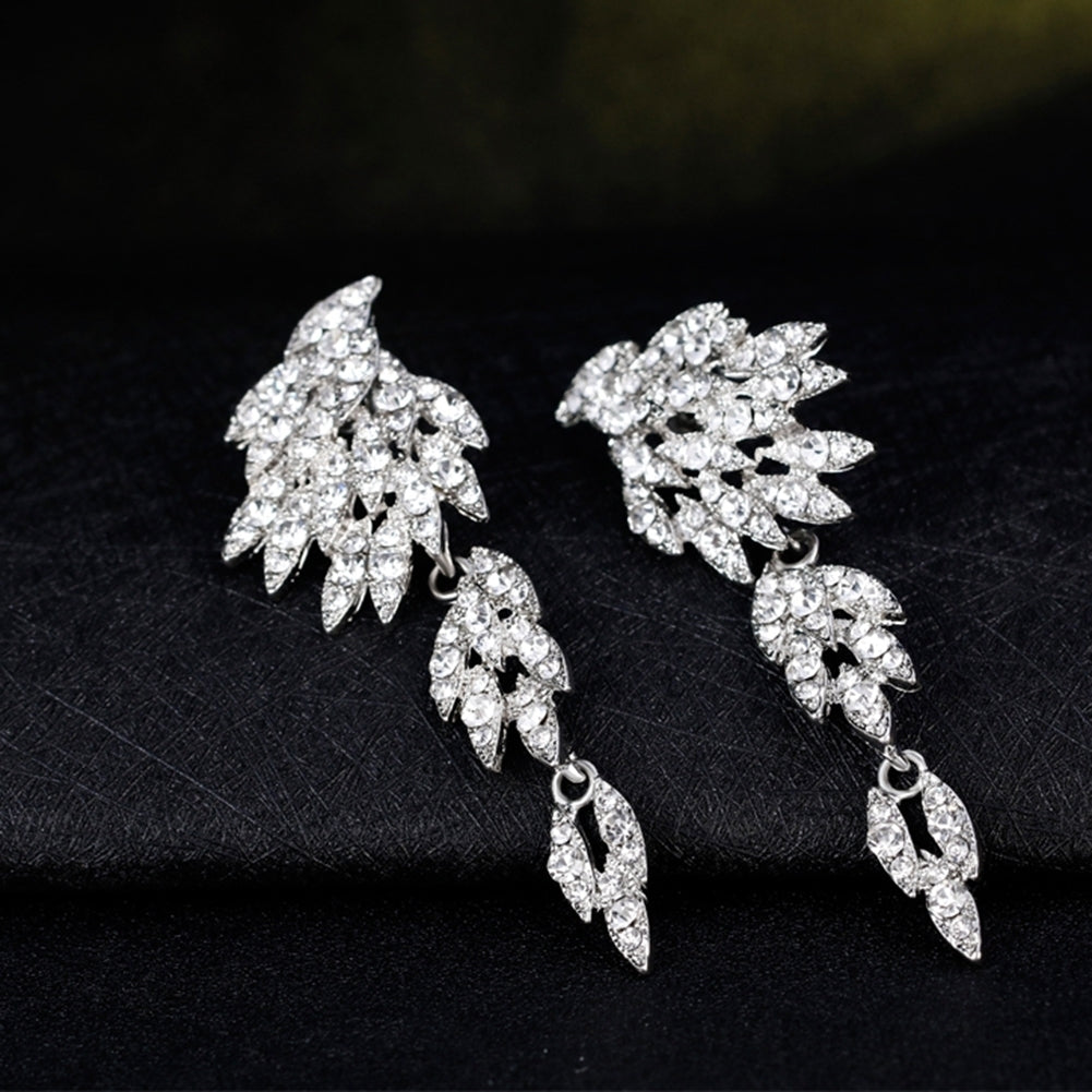 Elegant Full Rhinestones Wing Dangle Drop Pierced Earrings Women Wedding Jewelry Image 3