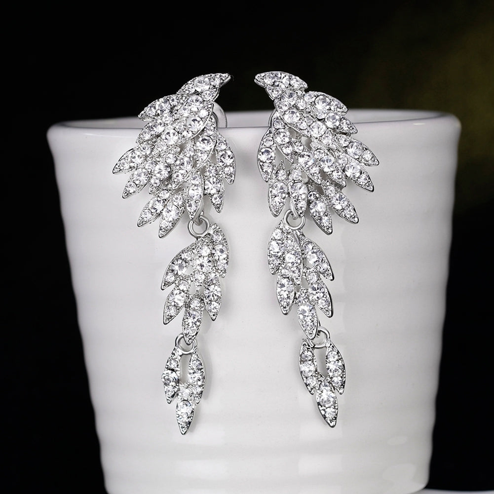 Elegant Full Rhinestones Wing Dangle Drop Pierced Earrings Women Wedding Jewelry Image 4