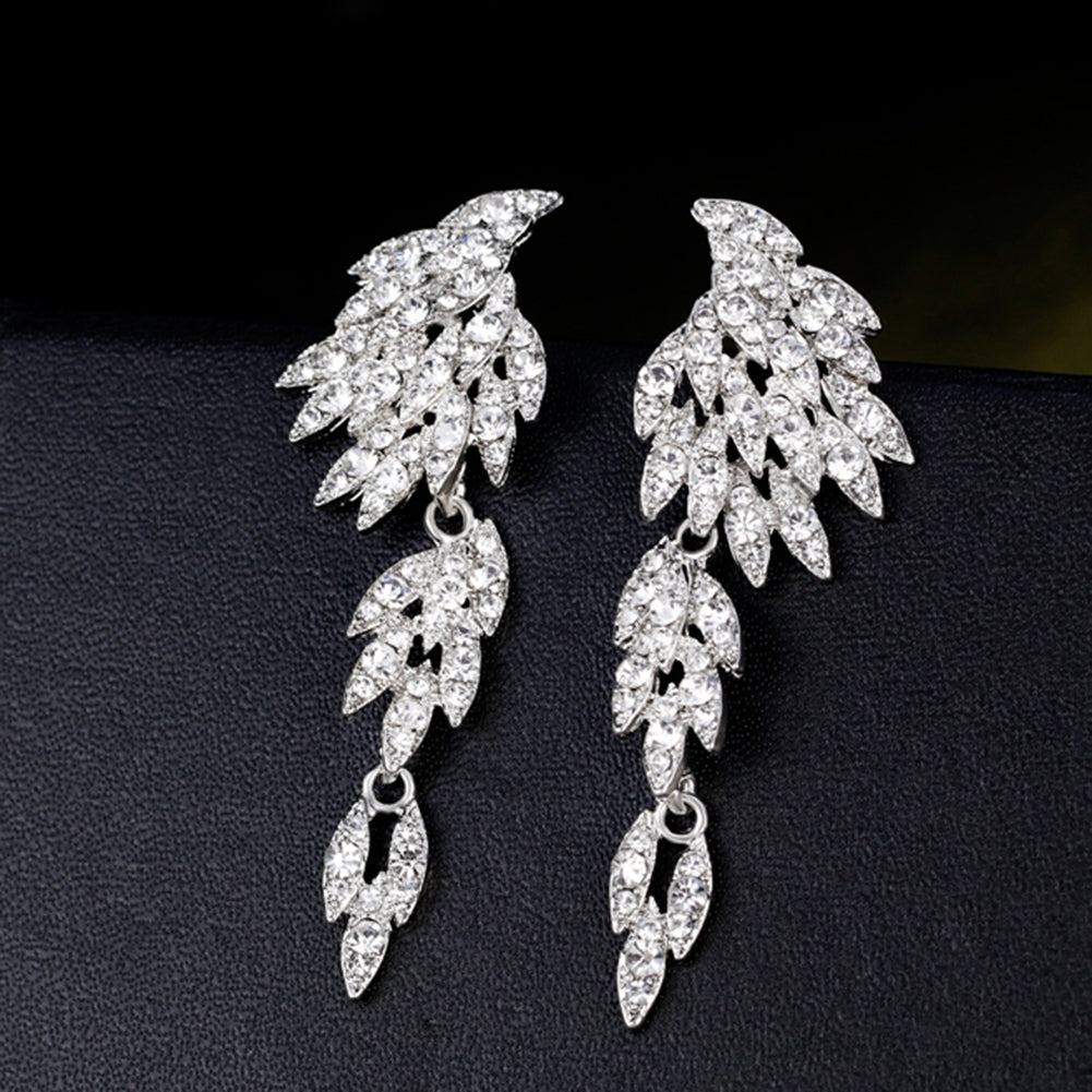 Elegant Full Rhinestones Wing Dangle Drop Pierced Earrings Women Wedding Jewelry Image 4