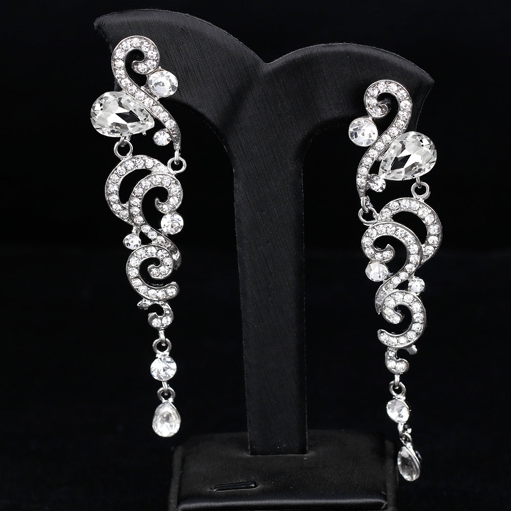 Women Stylish Rhinestones Long Dangle Earrings Wedding Bridal Party Jewelry Image 3