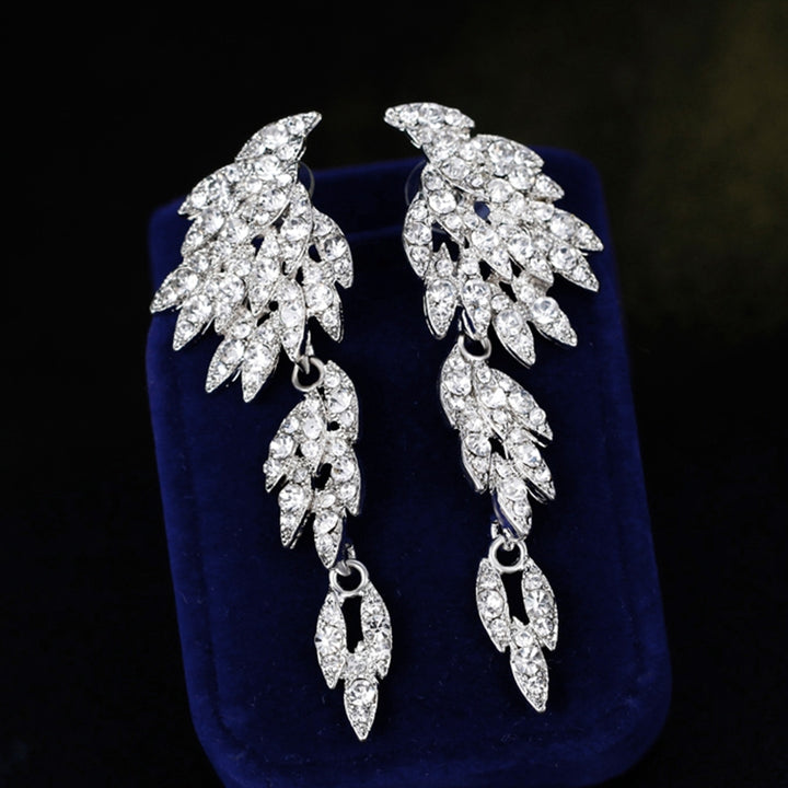 Elegant Full Rhinestones Wing Dangle Drop Pierced Earrings Women Wedding Jewelry Image 6