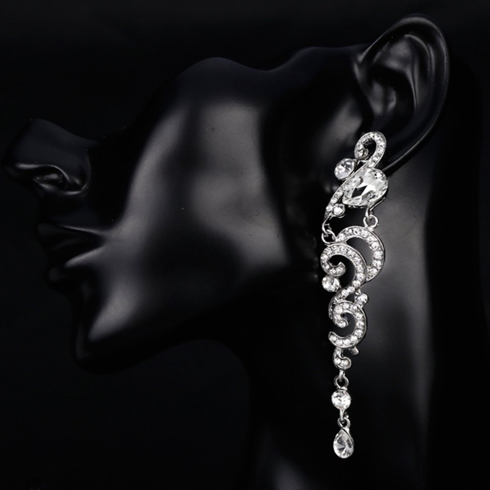 Women Stylish Rhinestones Long Dangle Earrings Wedding Bridal Party Jewelry Image 4