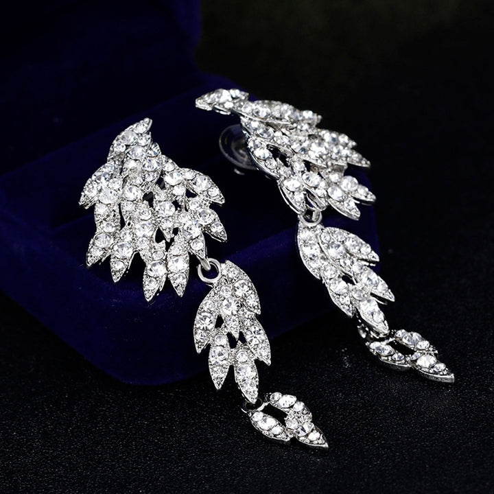 Elegant Full Rhinestones Wing Dangle Drop Pierced Earrings Women Wedding Jewelry Image 7