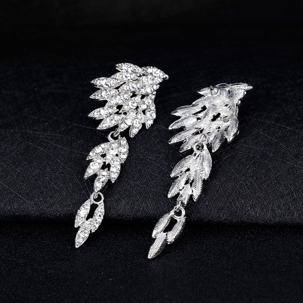 Elegant Full Rhinestones Wing Dangle Drop Pierced Earrings Women Wedding Jewelry Image 8