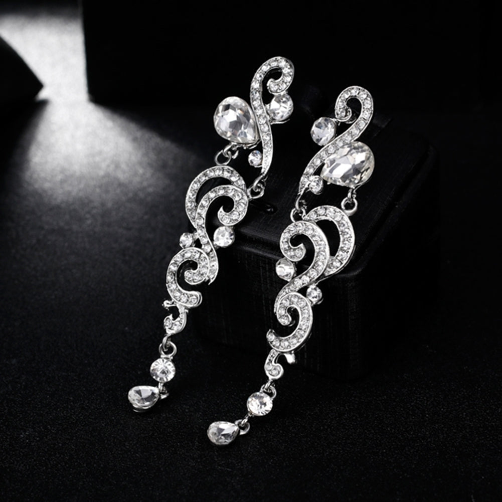 Women Stylish Rhinestones Long Dangle Earrings Wedding Bridal Party Jewelry Image 6