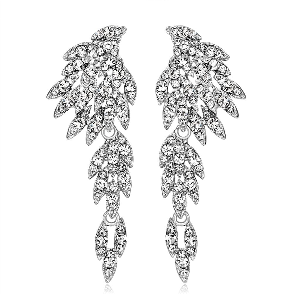 Elegant Full Rhinestones Wing Dangle Drop Pierced Earrings Women Wedding Jewelry Image 9