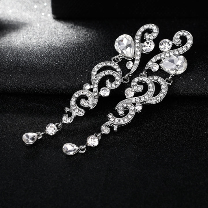 Women Stylish Rhinestones Long Dangle Earrings Wedding Bridal Party Jewelry Image 7