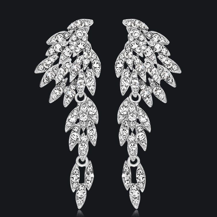 Elegant Full Rhinestones Wing Dangle Drop Pierced Earrings Women Wedding Jewelry Image 10