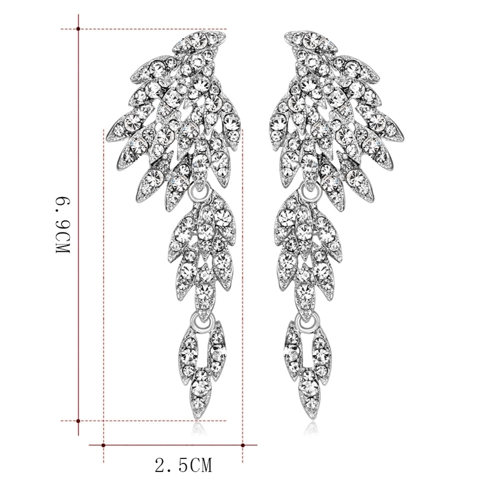 Elegant Full Rhinestones Wing Dangle Drop Pierced Earrings Women Wedding Jewelry Image 11