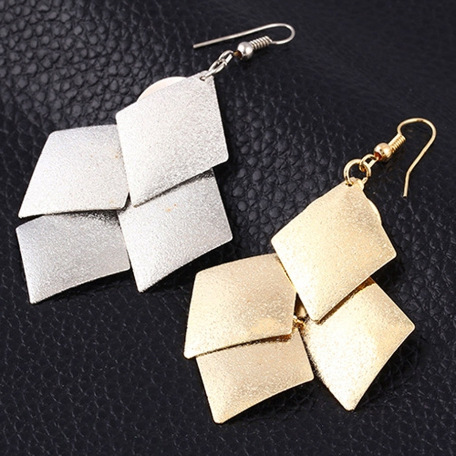 Womens Glitter Rhombus Drop Long Dangle Chandelier Statement Hook Earrings Image 1