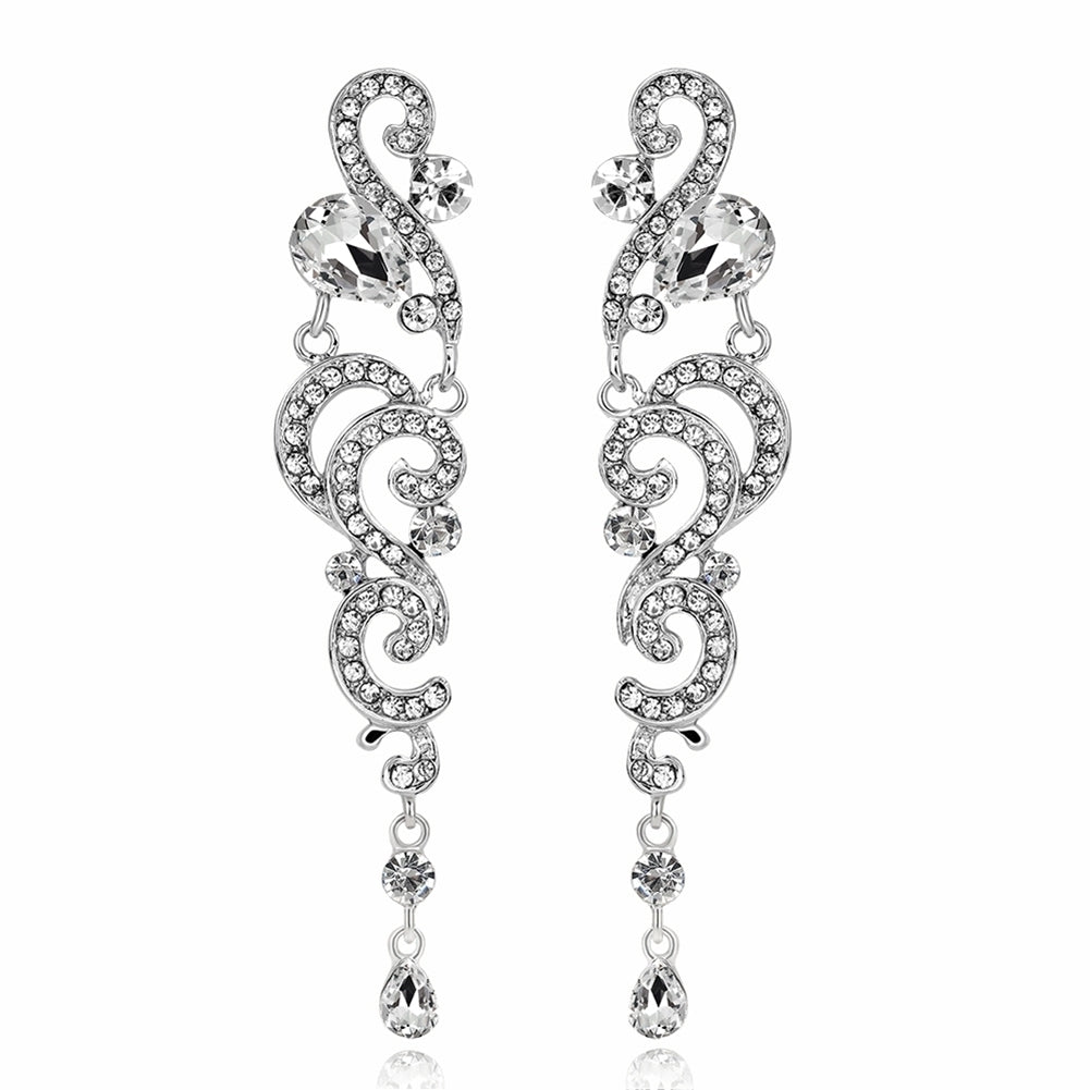 Women Stylish Rhinestones Long Dangle Earrings Wedding Bridal Party Jewelry Image 9