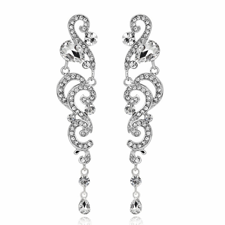 Women Stylish Rhinestones Long Dangle Earrings Wedding Bridal Party Jewelry Image 9