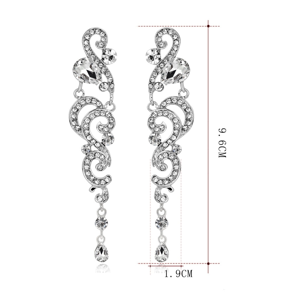 Women Stylish Rhinestones Long Dangle Earrings Wedding Bridal Party Jewelry Image 10