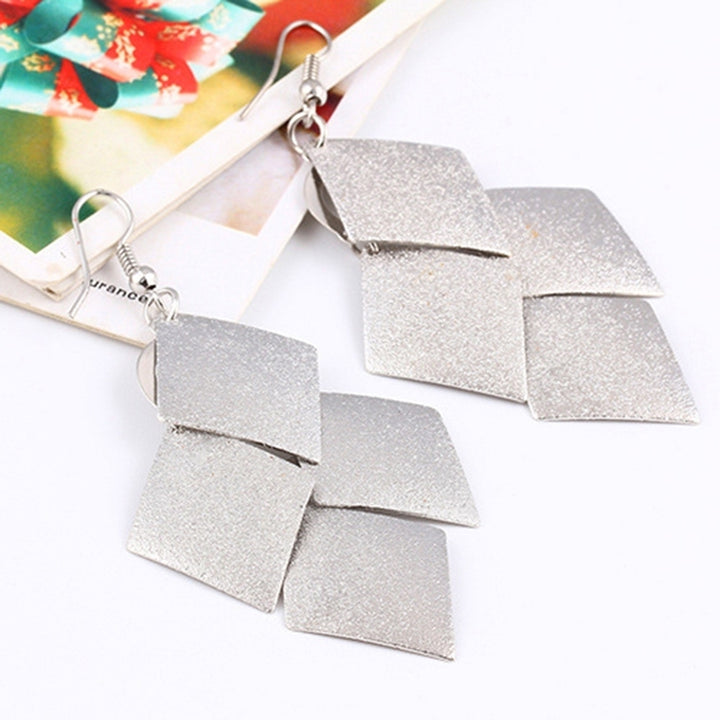 Womens Glitter Rhombus Drop Long Dangle Chandelier Statement Hook Earrings Image 4