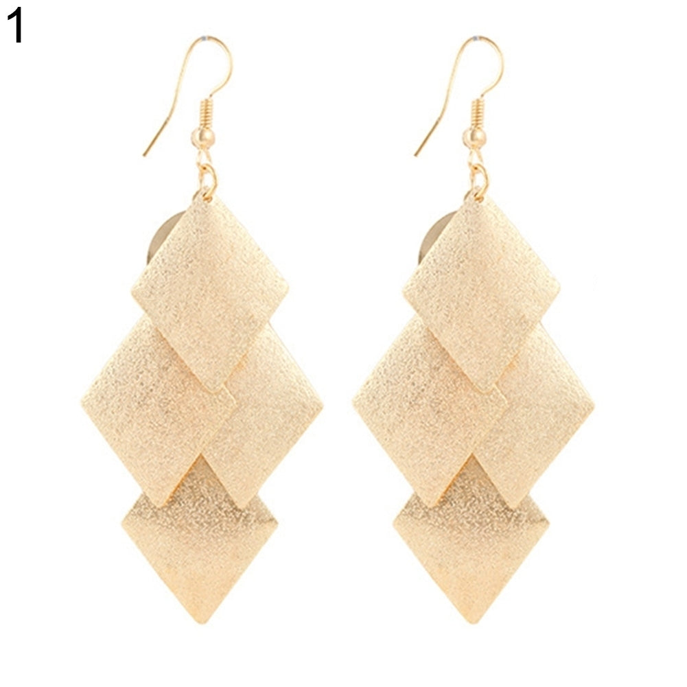 Womens Glitter Rhombus Drop Long Dangle Chandelier Statement Hook Earrings Image 6