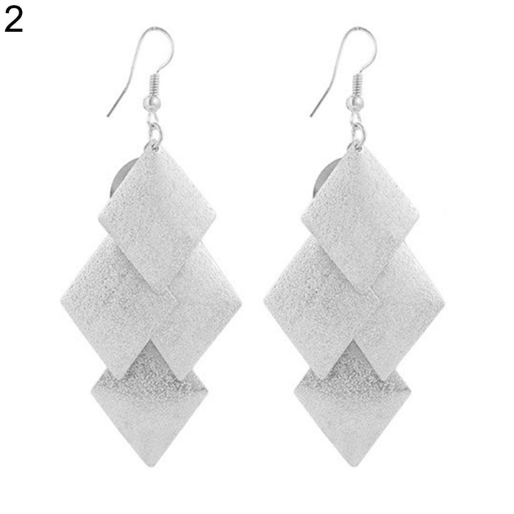 Womens Glitter Rhombus Drop Long Dangle Chandelier Statement Hook Earrings Image 7