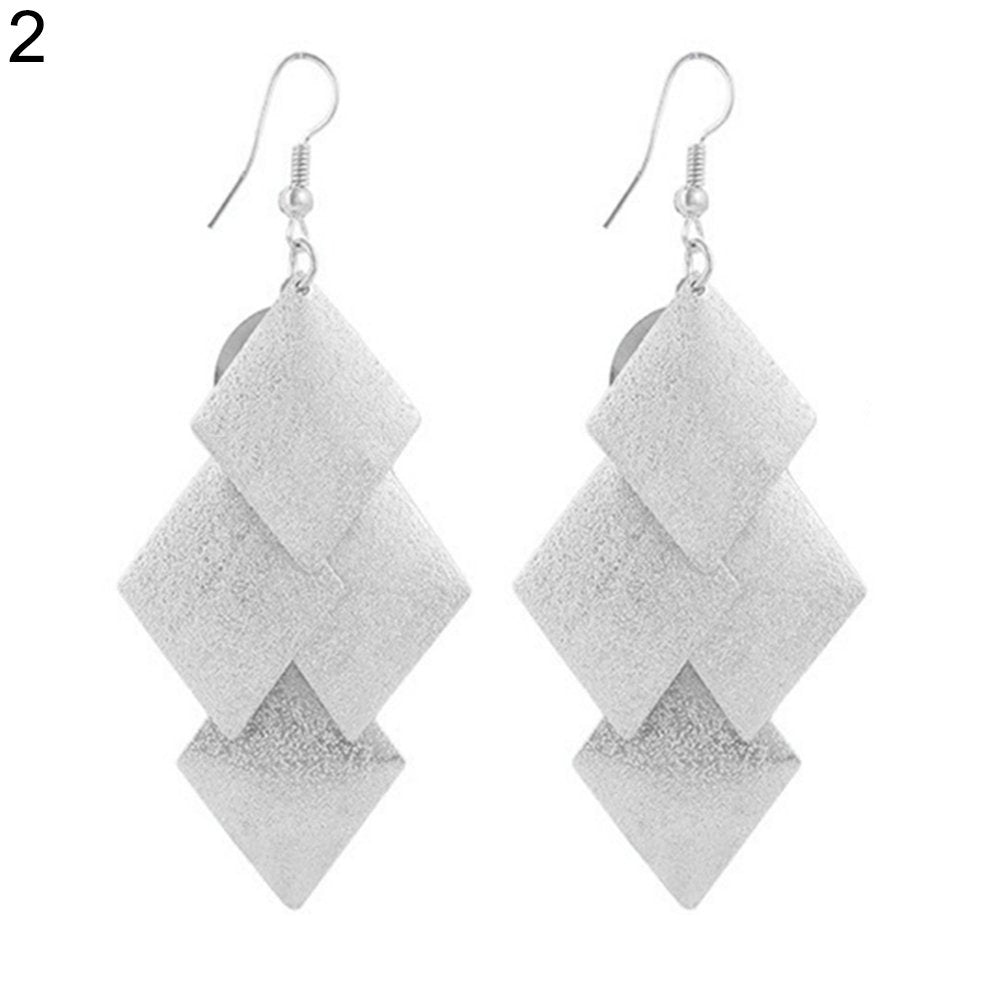 Womens Glitter Rhombus Drop Long Dangle Chandelier Statement Hook Earrings Image 1