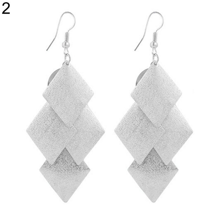 Womens Glitter Rhombus Drop Long Dangle Chandelier Statement Hook Earrings Image 1