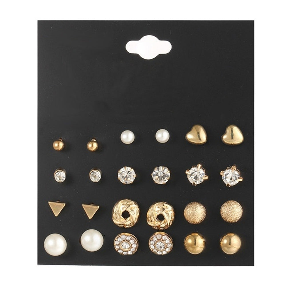 12 Pair Imitation Pearl Heart Love Crown Triangle Stud Earring Lady Jewelry Image 2