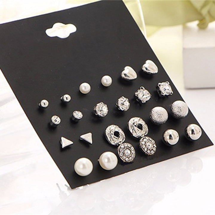 12 Pair Imitation Pearl Heart Love Crown Triangle Stud Earring Lady Jewelry Image 3