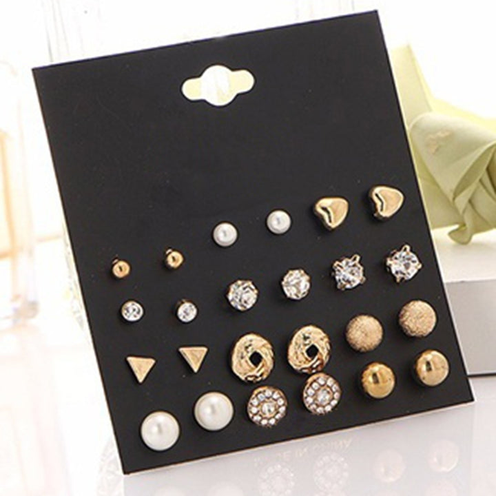 12 Pair Imitation Pearl Heart Love Crown Triangle Stud Earring Lady Jewelry Image 4