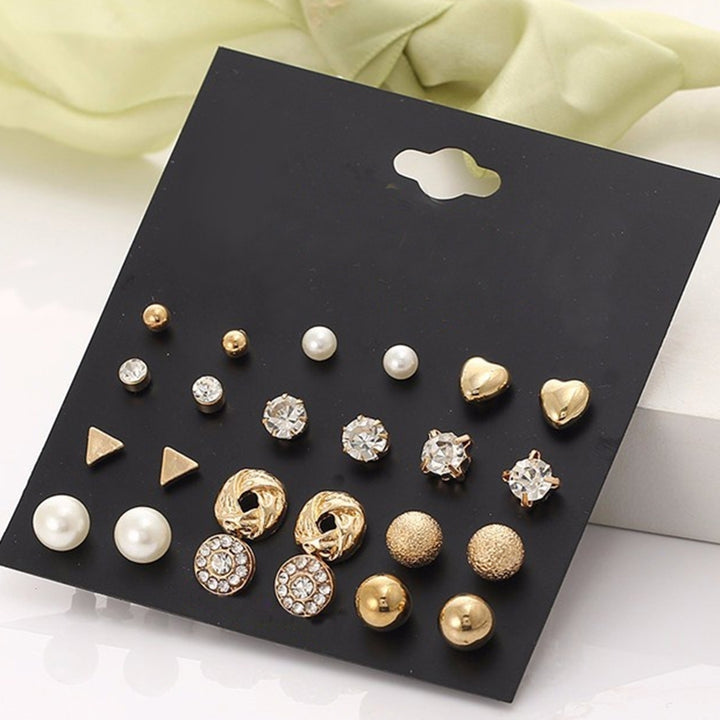 12 Pair Imitation Pearl Heart Love Crown Triangle Stud Earring Lady Jewelry Image 4