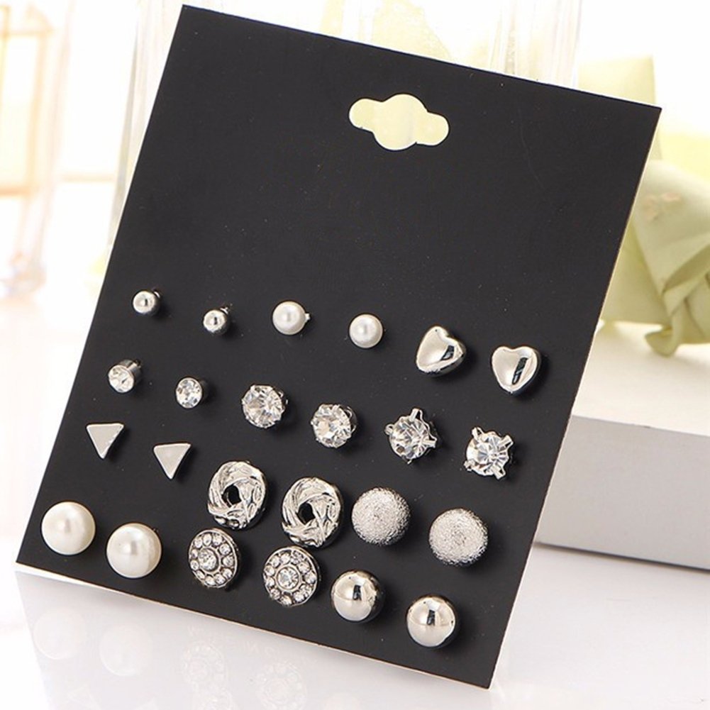 12 Pair Imitation Pearl Heart Love Crown Triangle Stud Earring Lady Jewelry Image 6