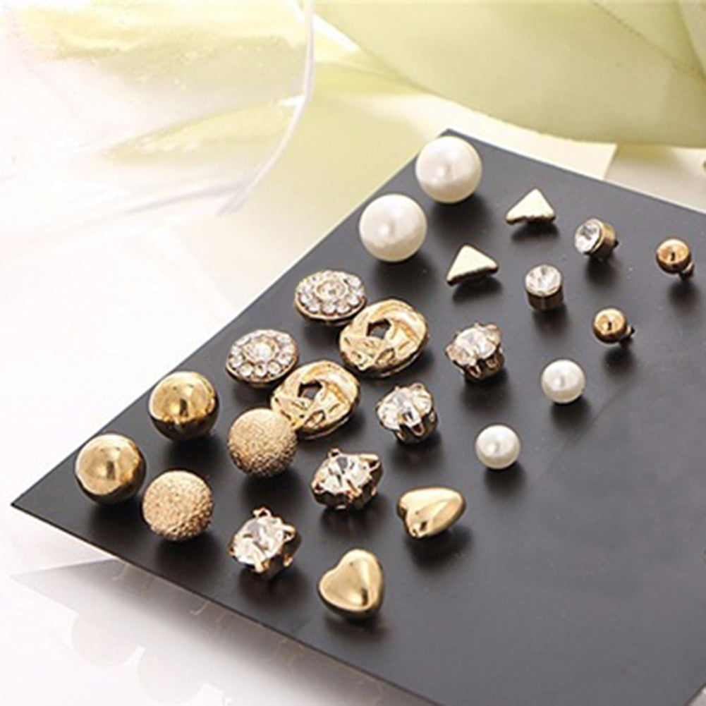 12 Pair Imitation Pearl Heart Love Crown Triangle Stud Earring Lady Jewelry Image 7