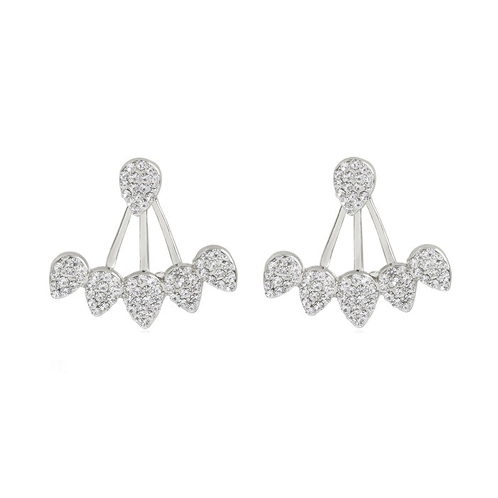 Women Chic Waterdrop Rhinestone Front Back Ear Jacket Piercing Stud Earrings Image 2