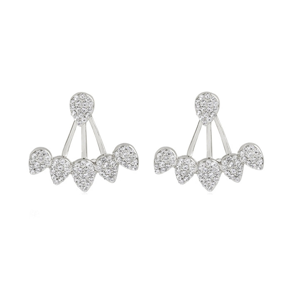 Women Chic Waterdrop Rhinestone Front Back Ear Jacket Piercing Stud Earrings Image 2