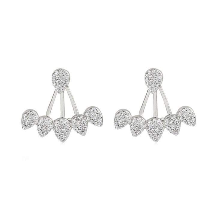 Women Chic Waterdrop Rhinestone Front Back Ear Jacket Piercing Stud Earrings Image 2