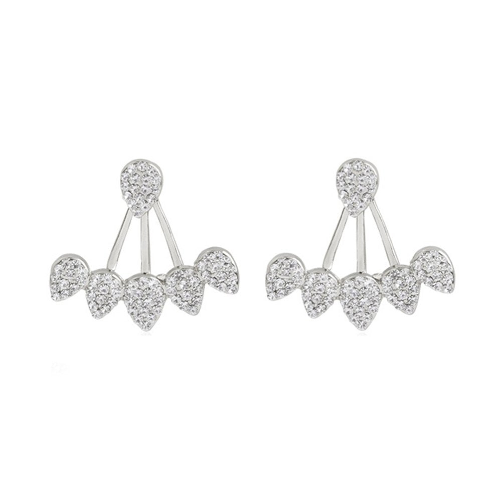 Women Chic Waterdrop Rhinestone Front Back Ear Jacket Piercing Stud Earrings Image 1