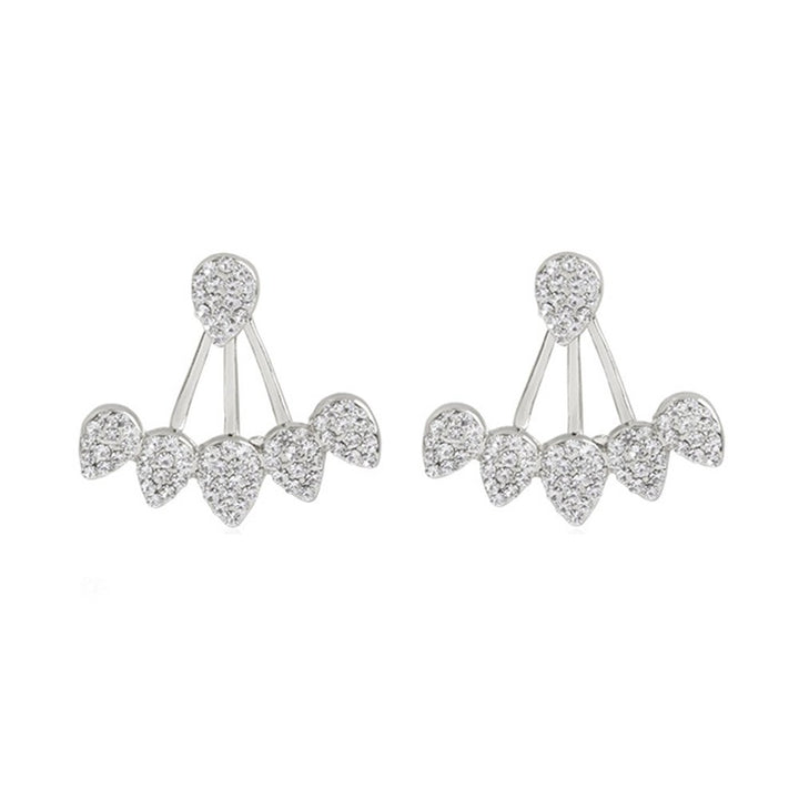 Women Chic Waterdrop Rhinestone Front Back Ear Jacket Piercing Stud Earrings Image 1