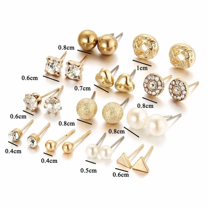 12 Pair Imitation Pearl Heart Love Crown Triangle Stud Earring Lady Jewelry Image 9