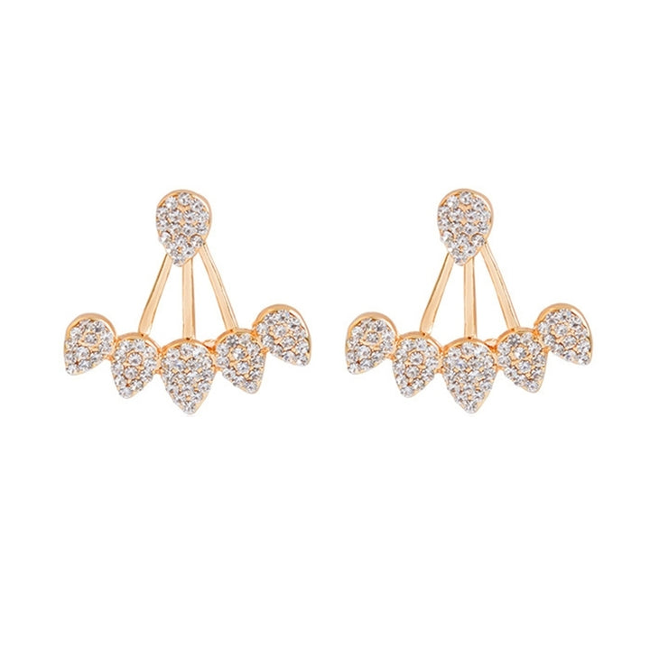 Women Chic Waterdrop Rhinestone Front Back Ear Jacket Piercing Stud Earrings Image 3