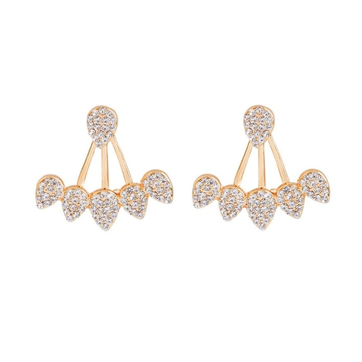 Women Chic Waterdrop Rhinestone Front Back Ear Jacket Piercing Stud Earrings Image 1