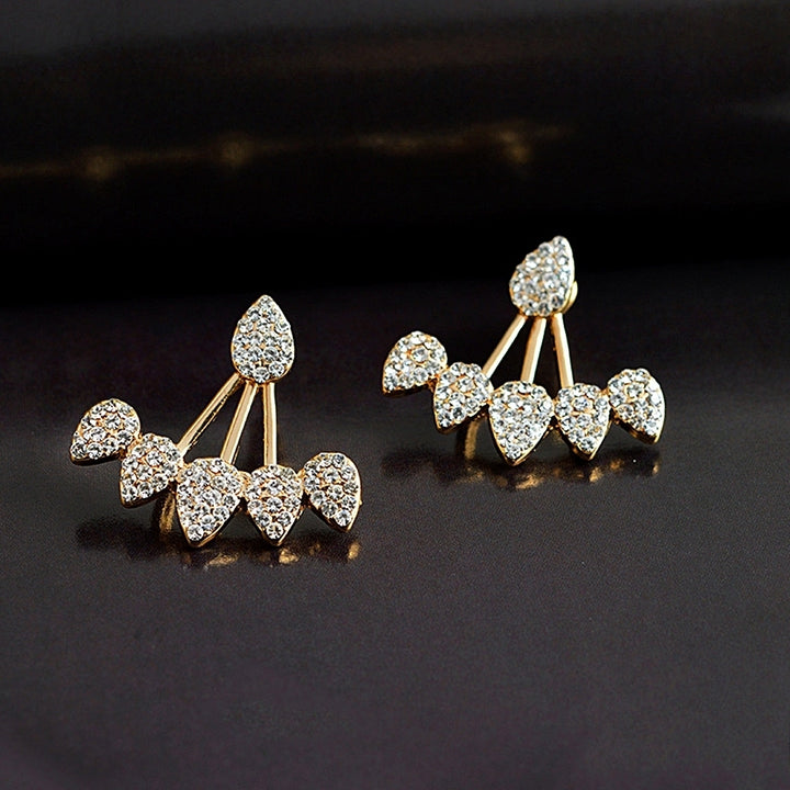 Women Chic Waterdrop Rhinestone Front Back Ear Jacket Piercing Stud Earrings Image 4