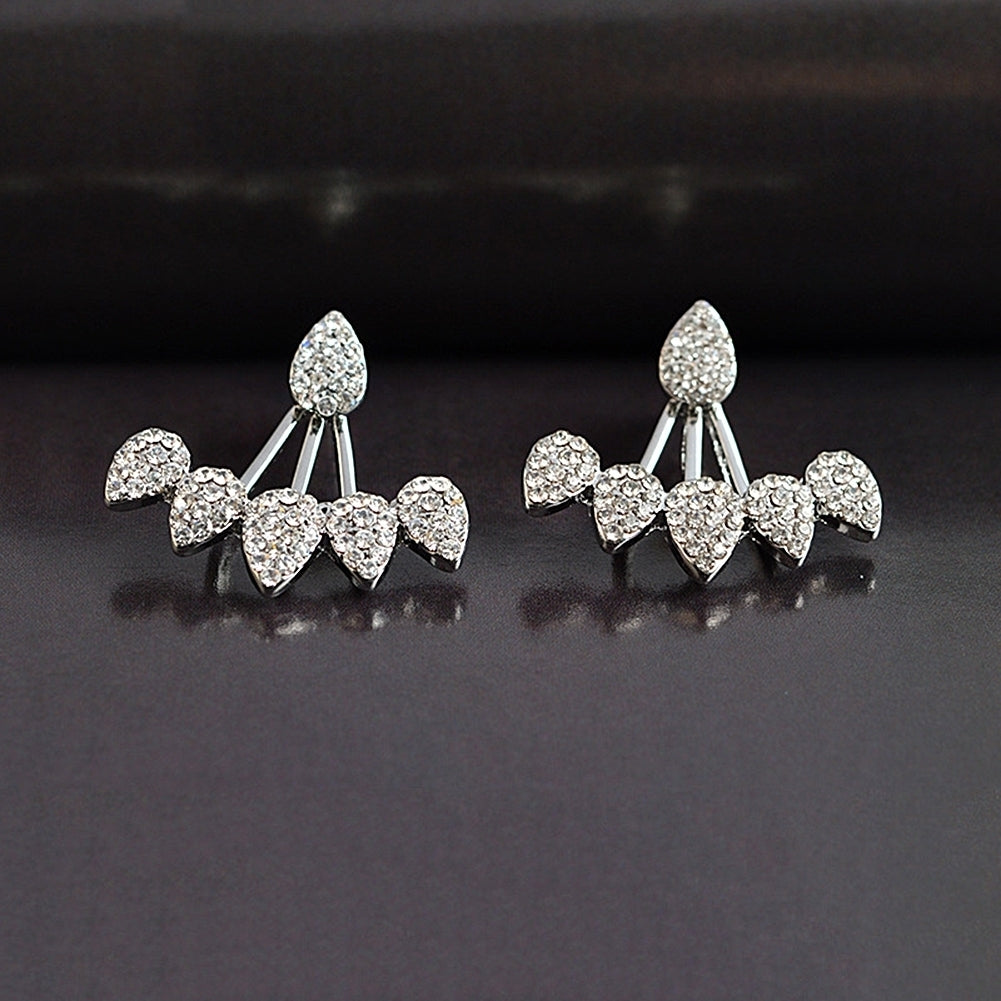 Women Chic Waterdrop Rhinestone Front Back Ear Jacket Piercing Stud Earrings Image 4