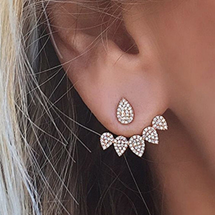 Women Chic Waterdrop Rhinestone Front Back Ear Jacket Piercing Stud Earrings Image 7