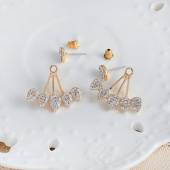 Women Chic Waterdrop Rhinestone Front Back Ear Jacket Piercing Stud Earrings Image 8