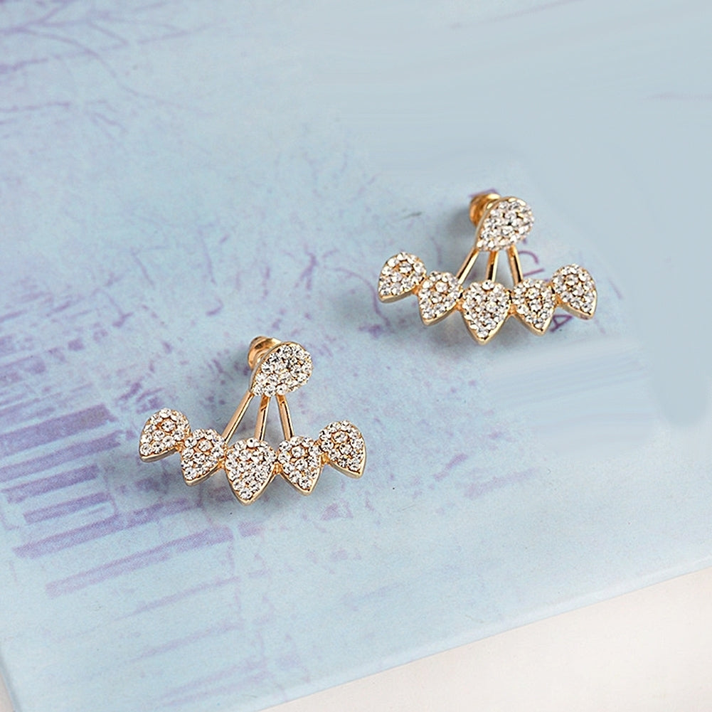 Women Chic Waterdrop Rhinestone Front Back Ear Jacket Piercing Stud Earrings Image 9