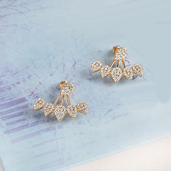 Women Chic Waterdrop Rhinestone Front Back Ear Jacket Piercing Stud Earrings Image 9