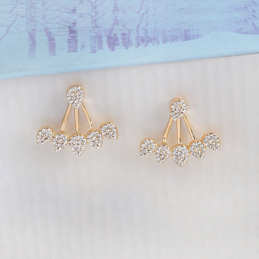 Women Chic Waterdrop Rhinestone Front Back Ear Jacket Piercing Stud Earrings Image 10