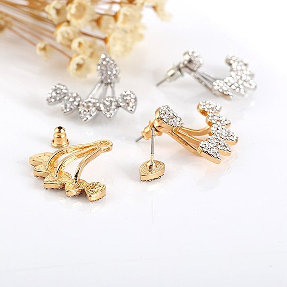 Women Chic Waterdrop Rhinestone Front Back Ear Jacket Piercing Stud Earrings Image 12